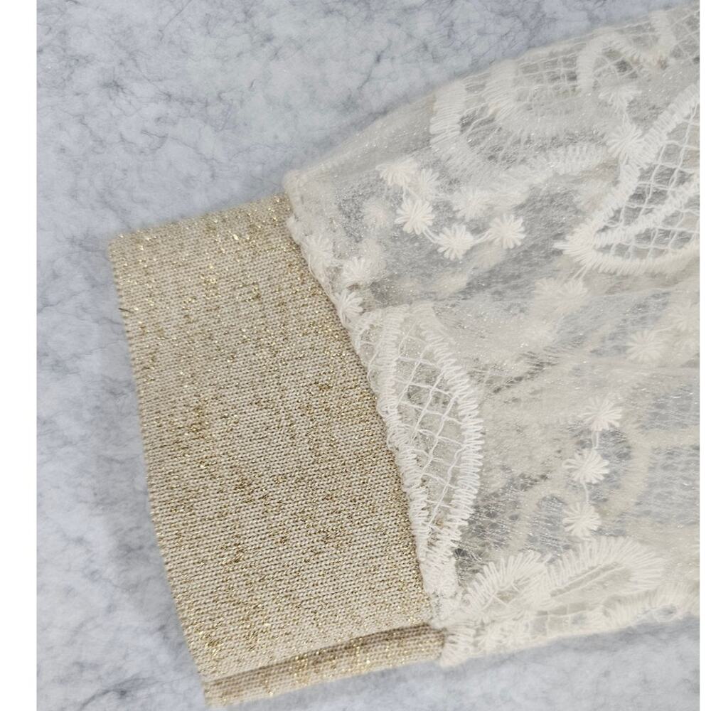 Astrid Floral Lace Overlay Top Metallic Trim Ivory XS Made in Italy NWT - Picture 13 of 15